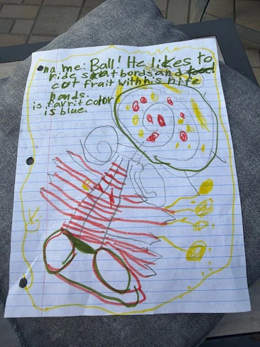 Luke's drawing of Ball the watermelon skater