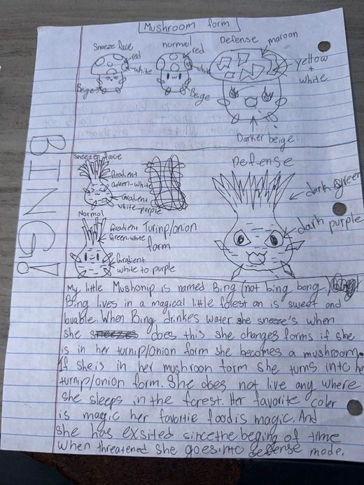 Lola's drawing of Bing the turnip shapeshifter