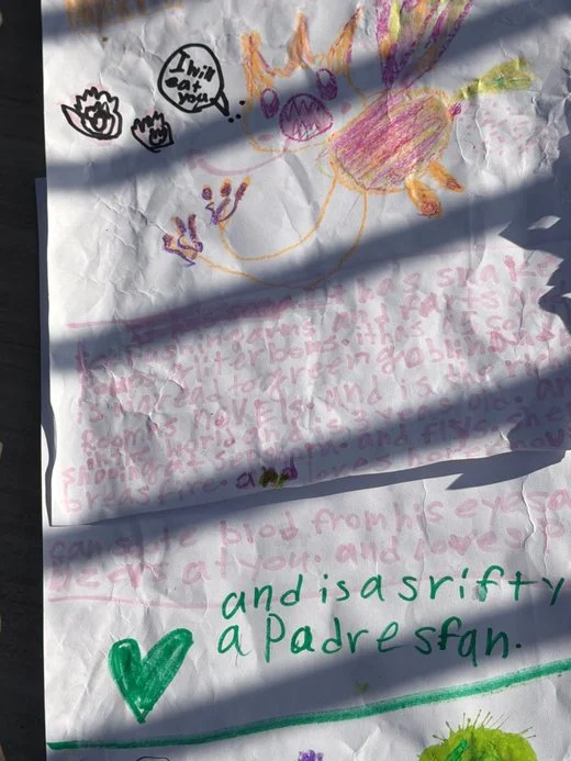 Lily's drawing of Sunshine the dragonfly cat