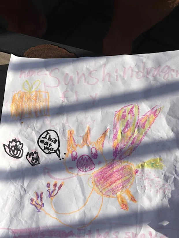 Lily's crayon drawing of Sunshine